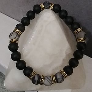 Spiderweb Jasper & Black Agate Stone Bracelet